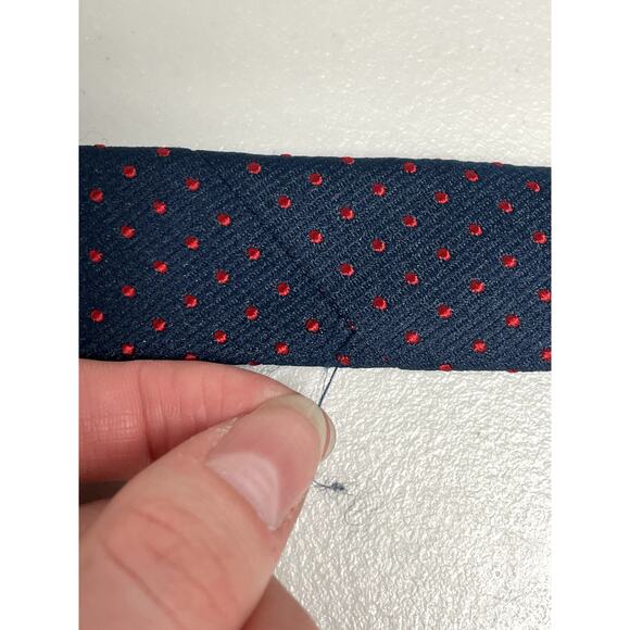 Vintage 80s CHRISTIAN DIOR Embroidered Logo Polka Dot Designer Neck Tie Blue Red - Picture 5 of 8